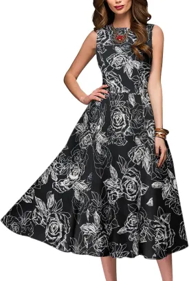 Simple Flavor Women's Vintage Dress Sleeveless O-Neck Party Cocktail Dress