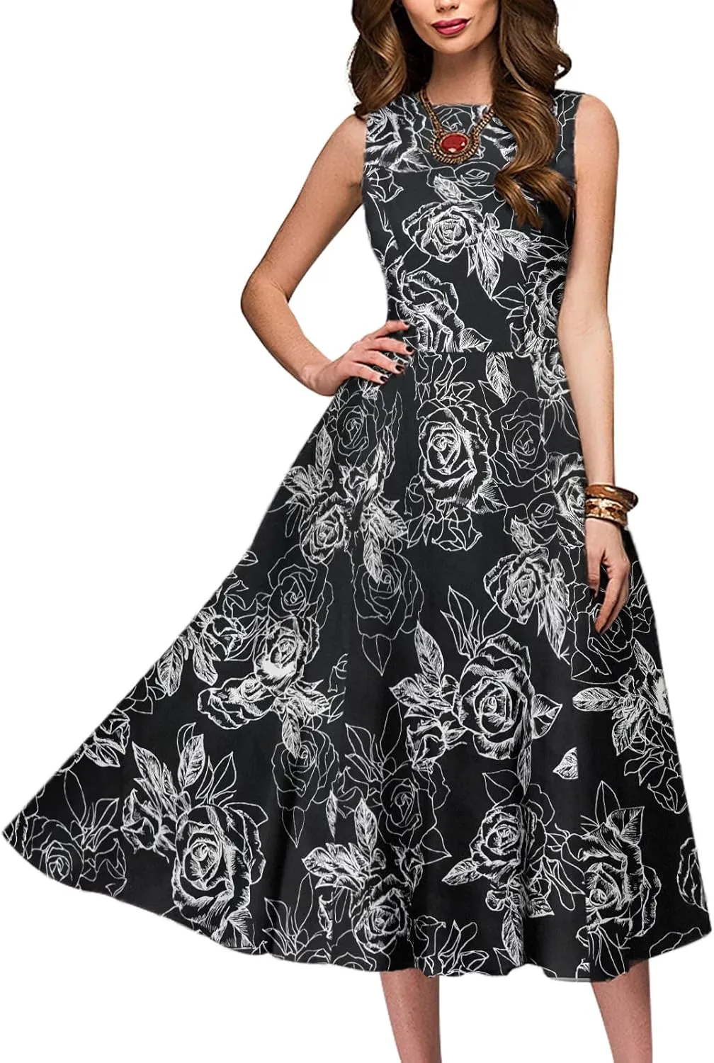 Simple Flavor Women's Vintage Dress Sleeveless O-Neck Party Cocktail Dress