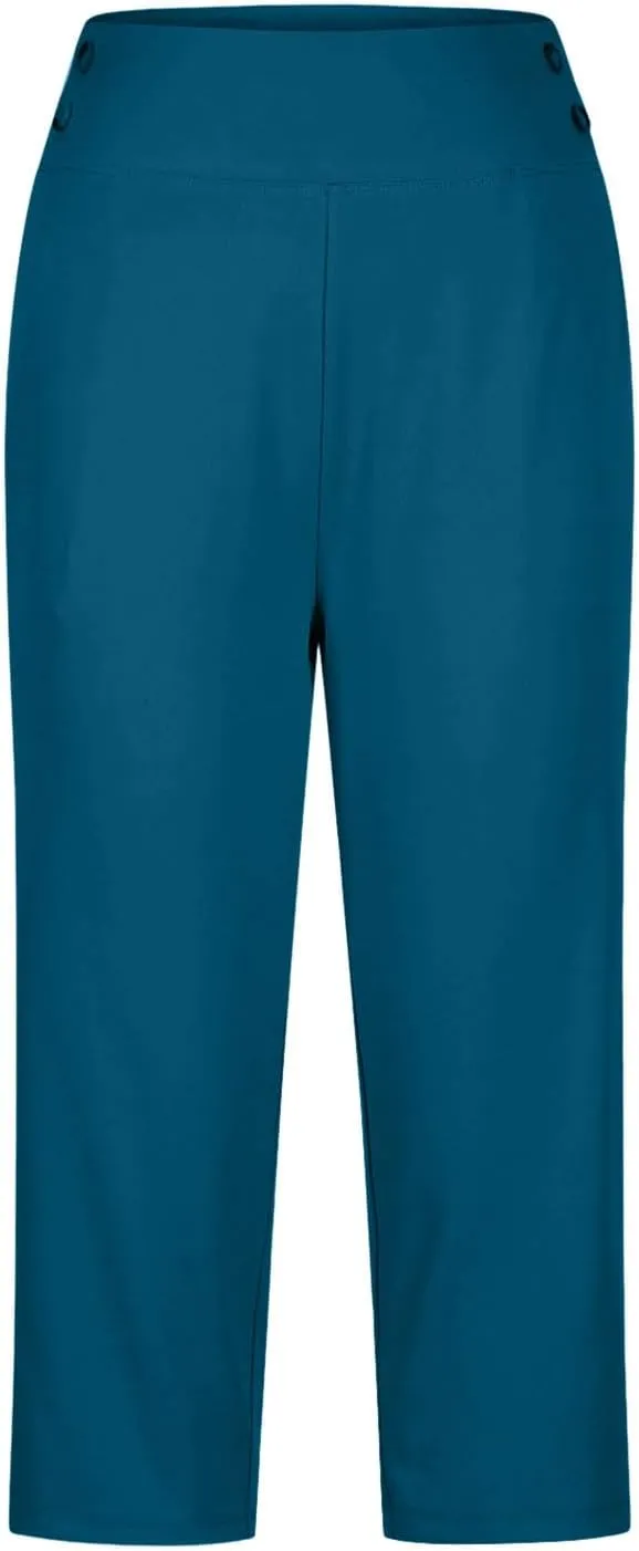 Stretchy Capri Leggings for Women with Pockets Dressy Yoga Pants Wide Leg High Waisted Casual Lounge Summer Outfits