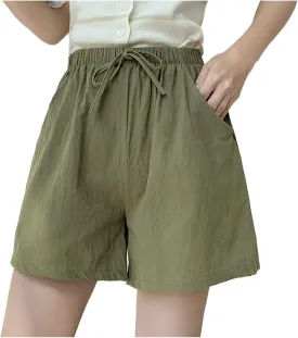 Summer Lounge Shorts for Women High Waisted Wide Leg Cotton Linen Shorts Flowy Pull On Lightweight Comfy Short Pants