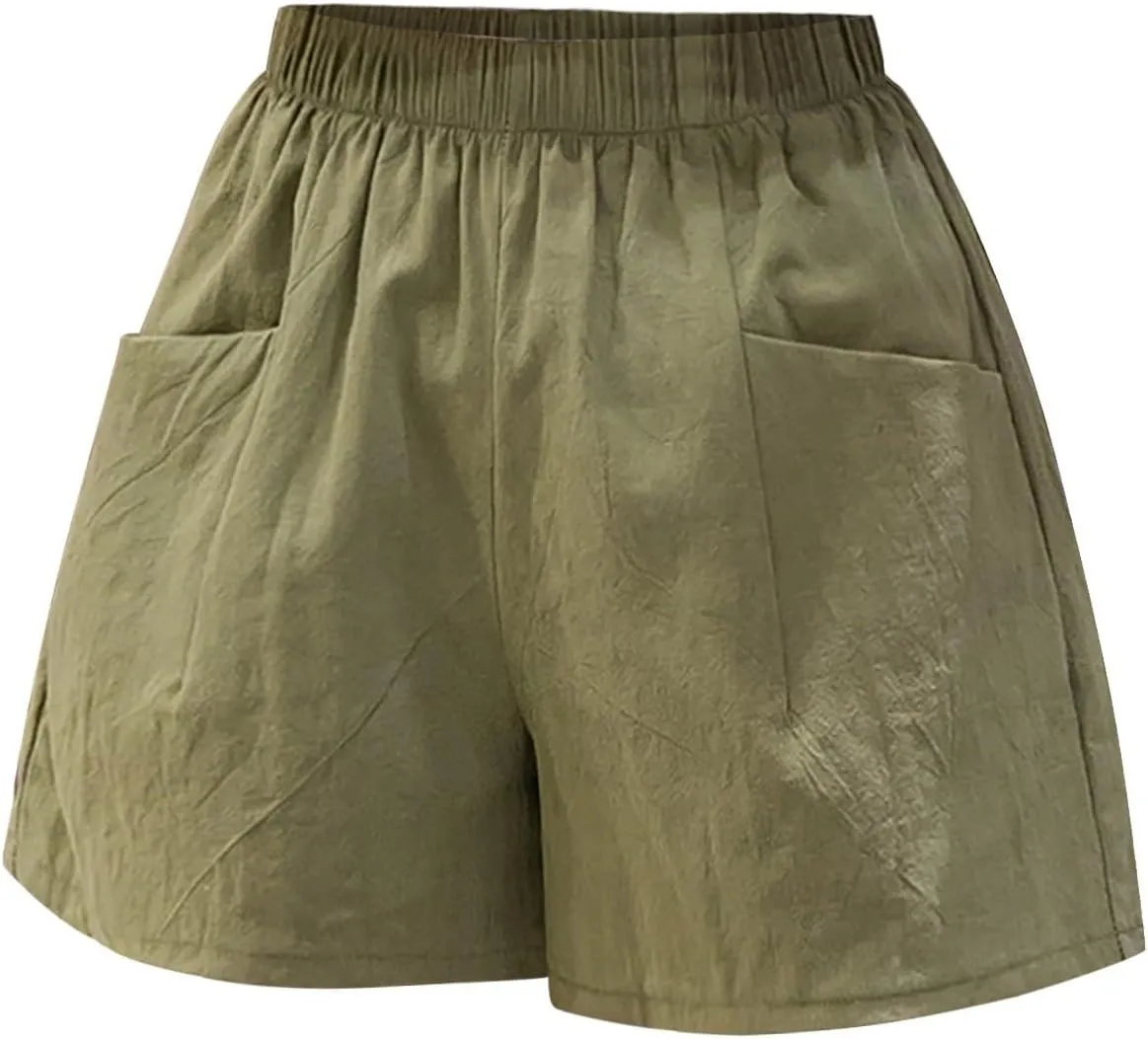 Summer Lounge Shorts for Women High Waisted Wide Leg Cotton Linen Shorts Flowy Pull On Lightweight Comfy Short Pants