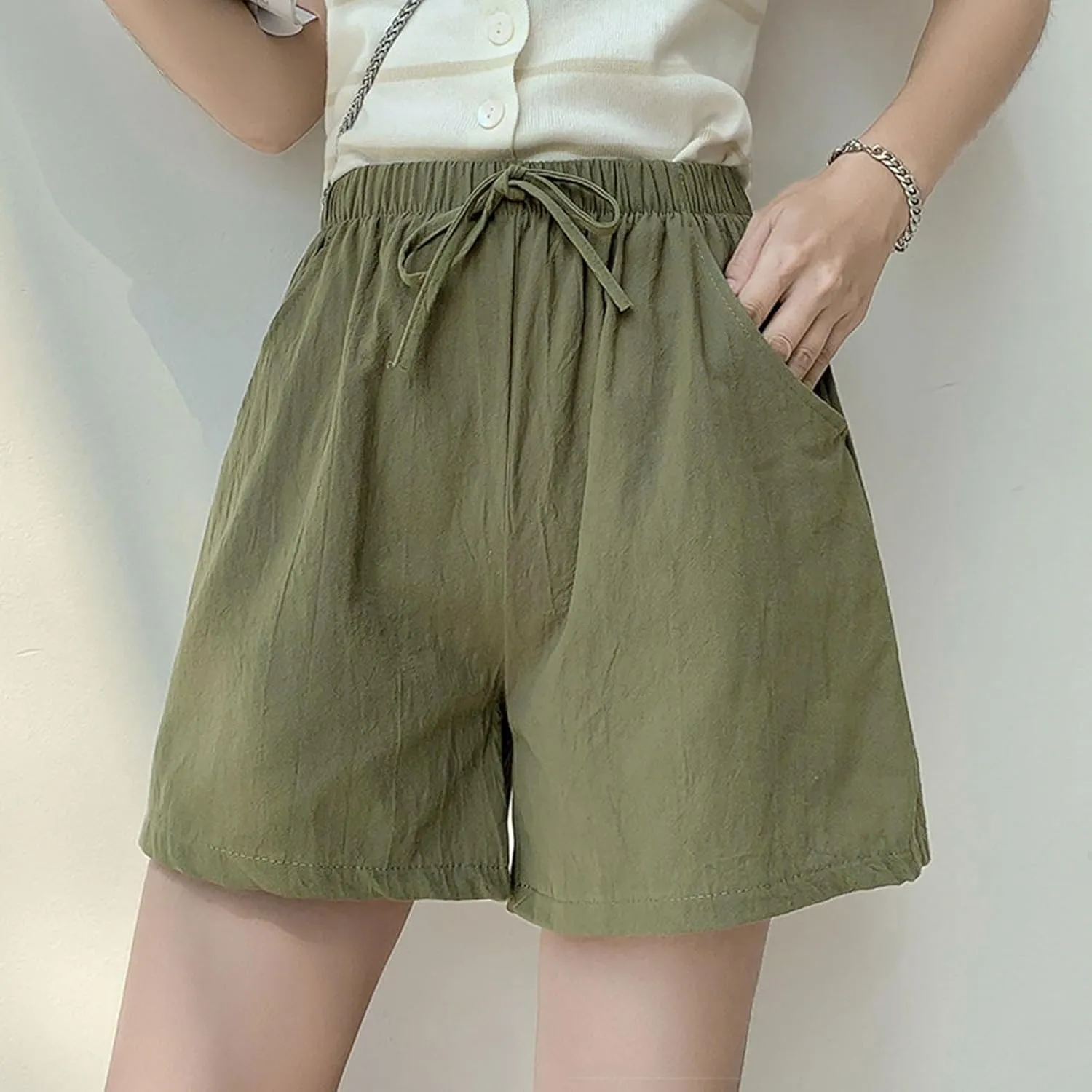 Summer Lounge Shorts for Women High Waisted Wide Leg Cotton Linen Shorts Flowy Pull On Lightweight Comfy Short Pants