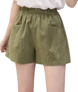 Summer Lounge Shorts for Women High Waisted Wide Leg Cotton Linen Shorts Flowy Pull On Lightweight Comfy Short Pants