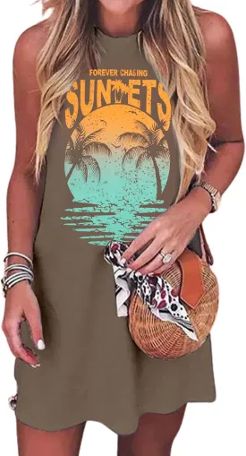 Summer Sundress for Women Graphic Mini Tank Dress Sleeveless Beach Dresses Short Casual Sun Dresses