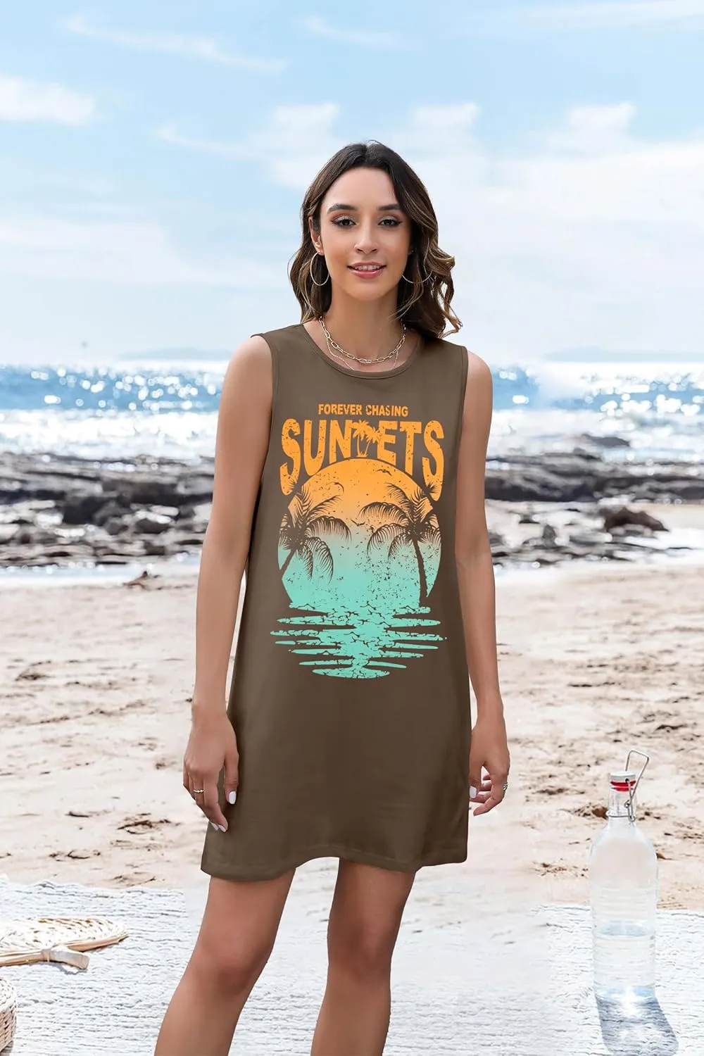 Summer Sundress for Women Graphic Mini Tank Dress Sleeveless Beach Dresses Short Casual Sun Dresses