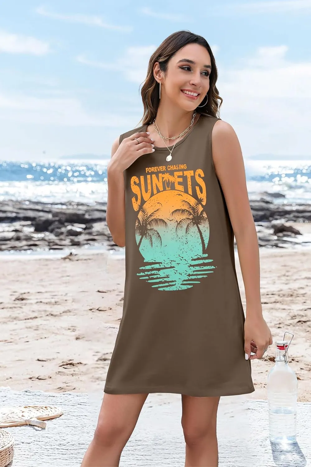 Summer Sundress for Women Graphic Mini Tank Dress Sleeveless Beach Dresses Short Casual Sun Dresses