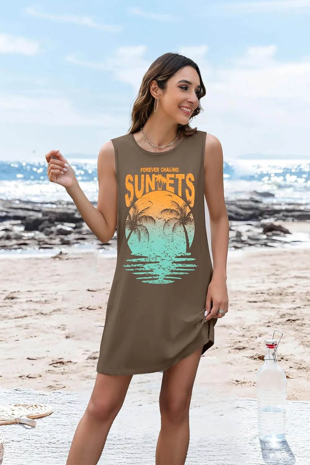 Summer Sundress for Women Graphic Mini Tank Dress Sleeveless Beach Dresses Short Casual Sun Dresses