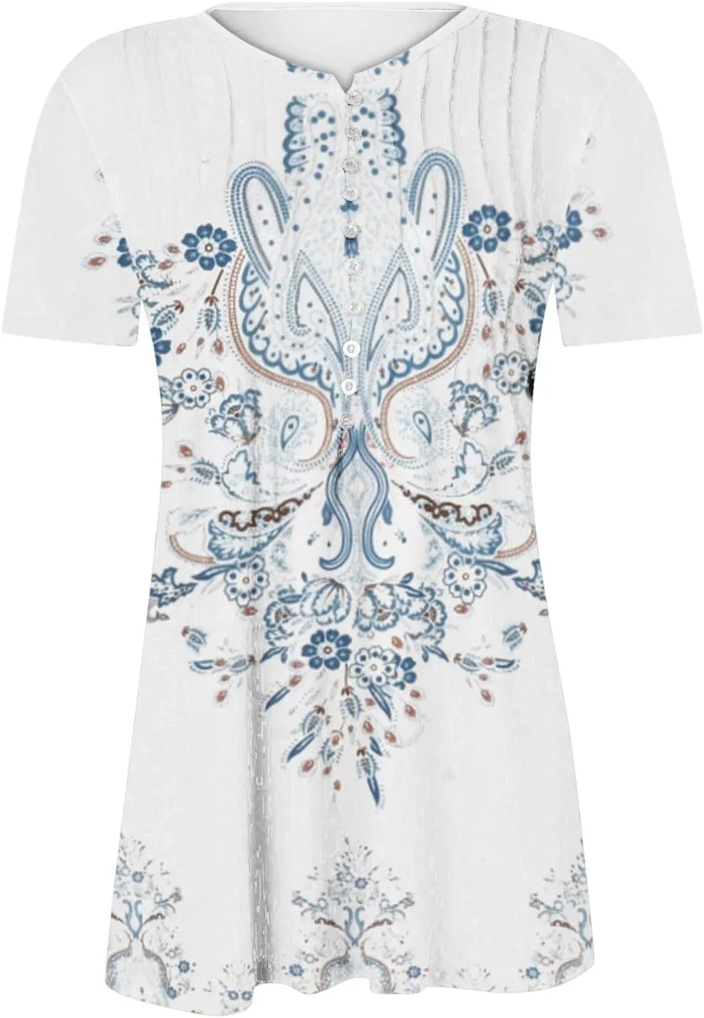 Summer Tops for Women 2025 Trendy Boho Floral Print Tunic Shirts Short Sleeve Button v Neck Tshirt Casual Loose Blouse