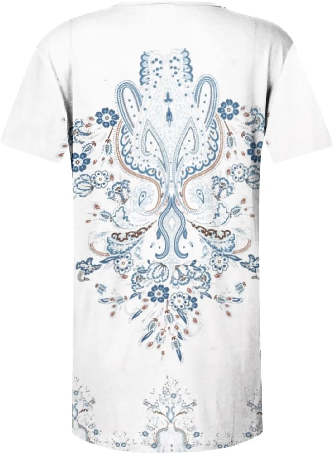 Summer Tops for Women 2025 Trendy Boho Floral Print Tunic Shirts Short Sleeve Button v Neck Tshirt Casual Loose Blouse