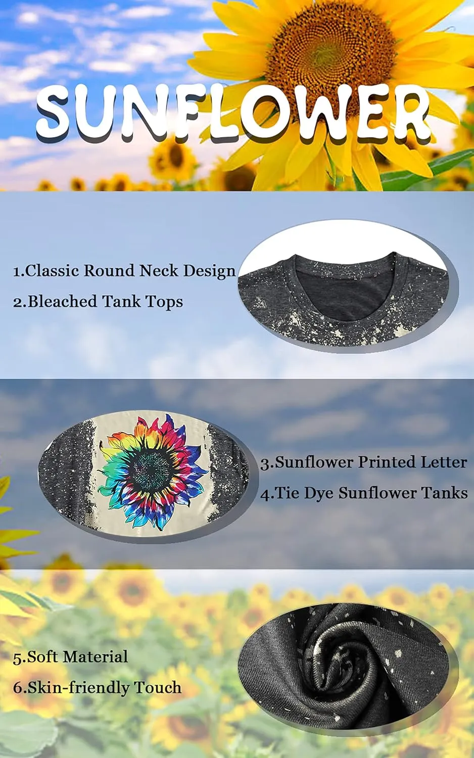Sunflower Tank Tops Women Sunflower Graphic Tees Shirts Summer Leopard Print Sleeveless Tees Top