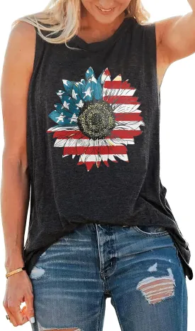 Sunflower Tank Tops Women Sunflower Graphic Tees Shirts Summer Leopard Print Sleeveless Tees Top