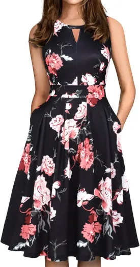 Sureple Women's Retro Sleeveless Swing Casual Work Party Dress with Pockets