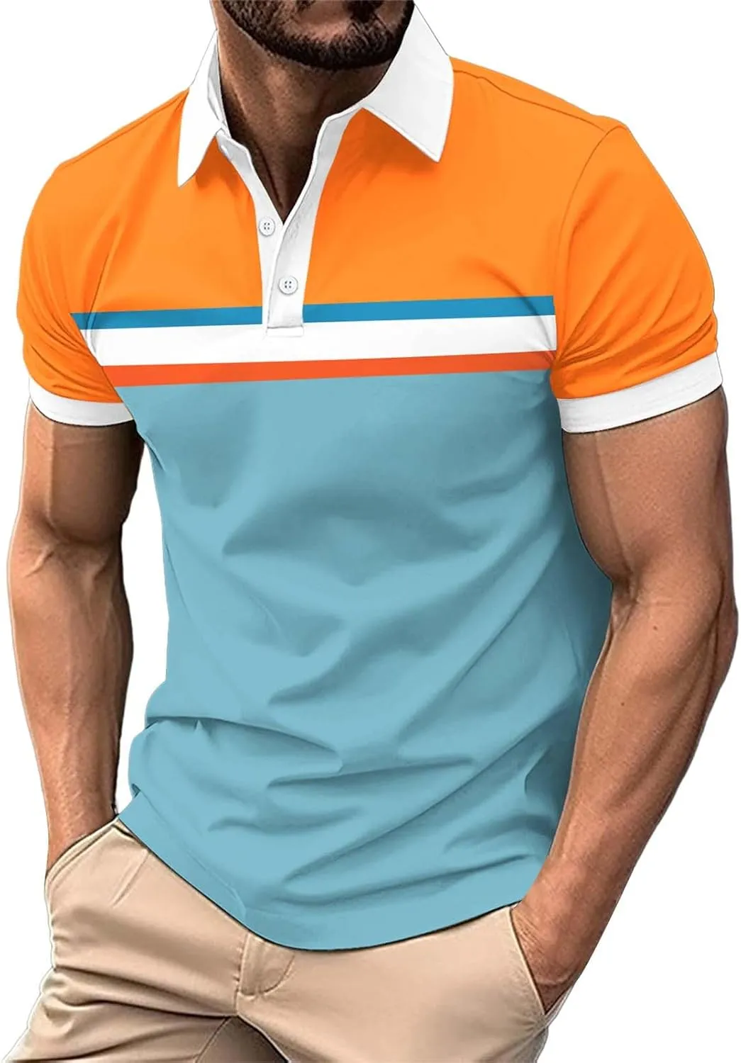 T Shirts for Man and Summer Casual Short Sleeved Buttons Lapel Solid Color Short Sleeved T Shirt Tops Mens Golf Polo