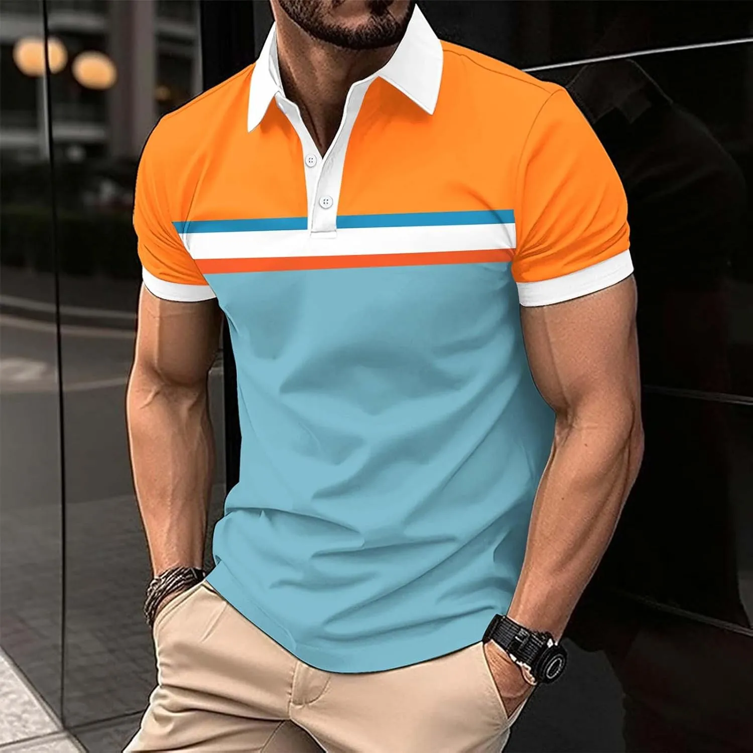 T Shirts for Man and Summer Casual Short Sleeved Buttons Lapel Solid Color Short Sleeved T Shirt Tops Mens Golf Polo