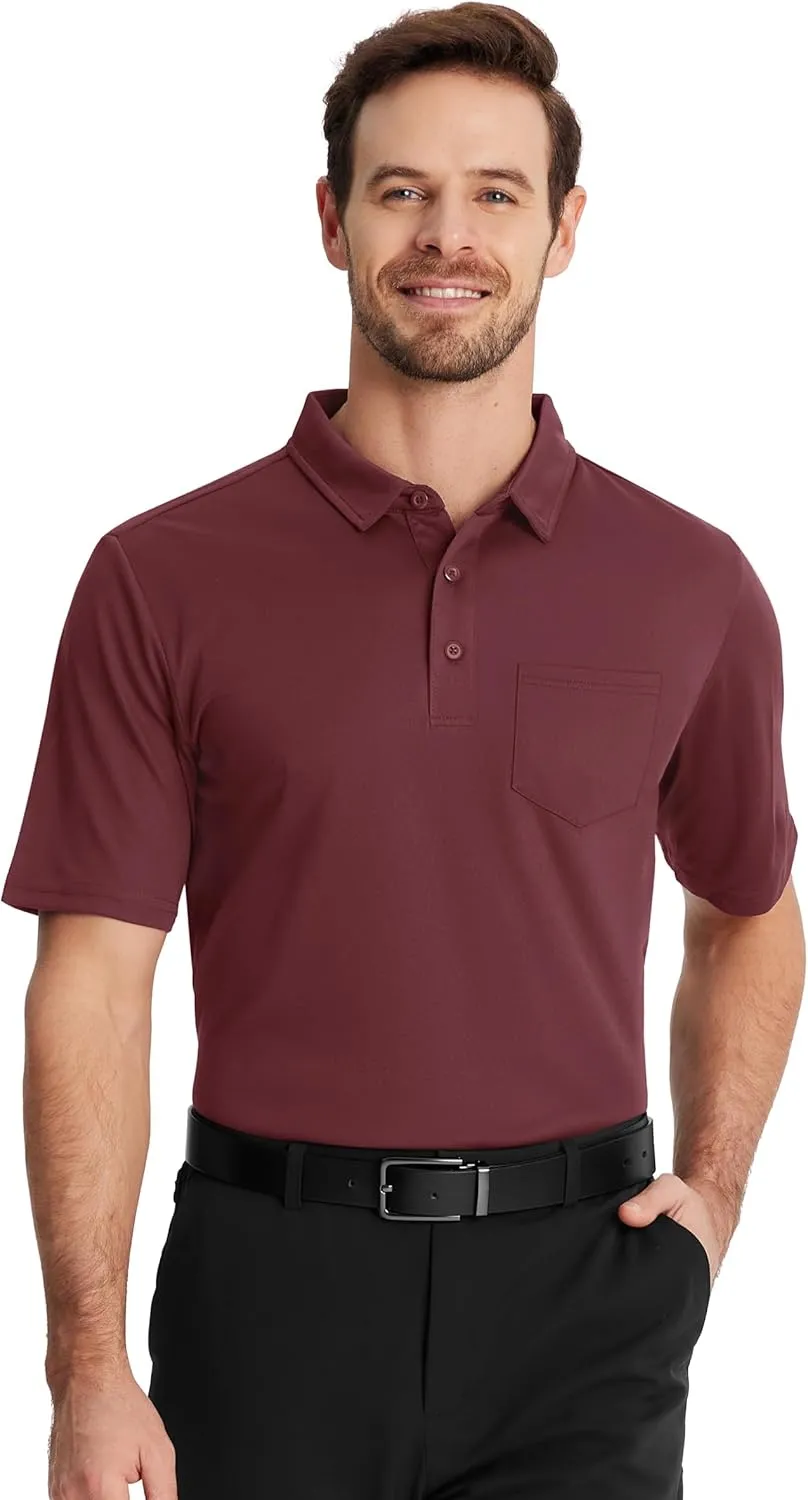 TACVASEN Mens Polo Shirt Short Sleeve Golf Shirt with Pocket Quick Dry Collared Lightweight Polo for Men Casual Work