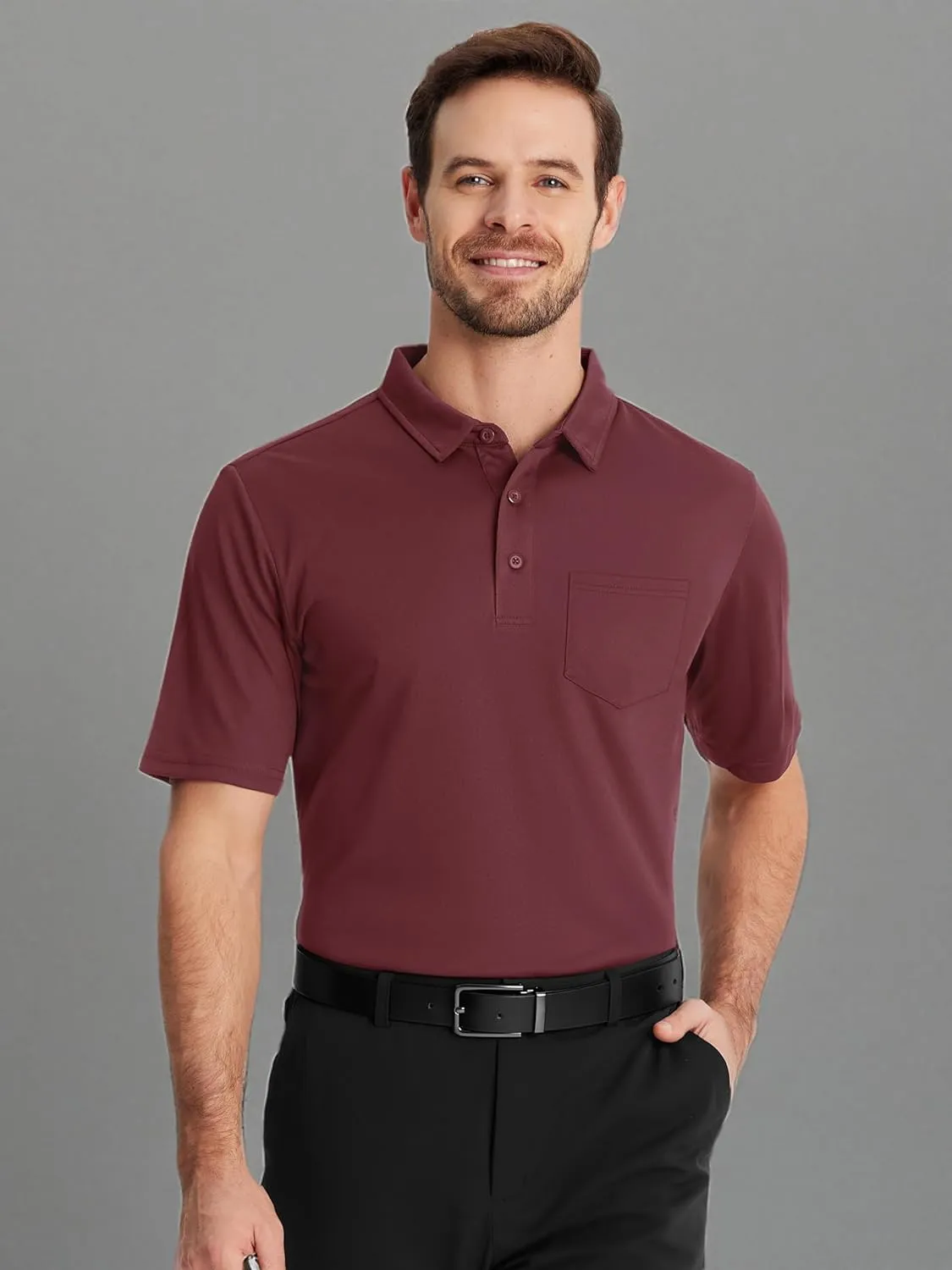 TACVASEN Mens Polo Shirt Short Sleeve Golf Shirt with Pocket Quick Dry Collared Lightweight Polo for Men Casual Work