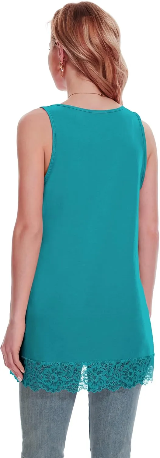 TAIPOVE Lace Camisole Tops for Women for Under Clothes Cotton Long Tank Shirt Extender Layering Sleeveless Tunic 2PKS