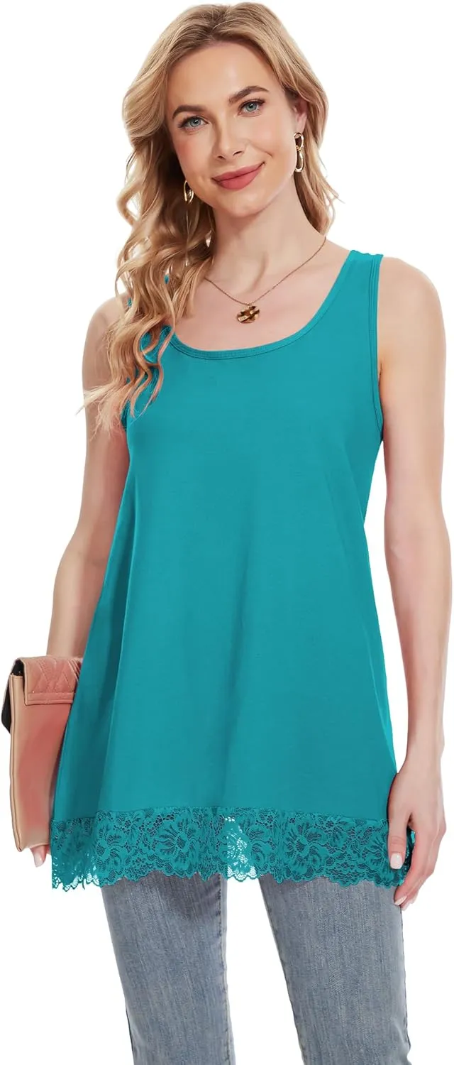 TAIPOVE Lace Camisole Tops for Women for Under Clothes Cotton Long Tank Shirt Extender Layering Sleeveless Tunic 2PKS