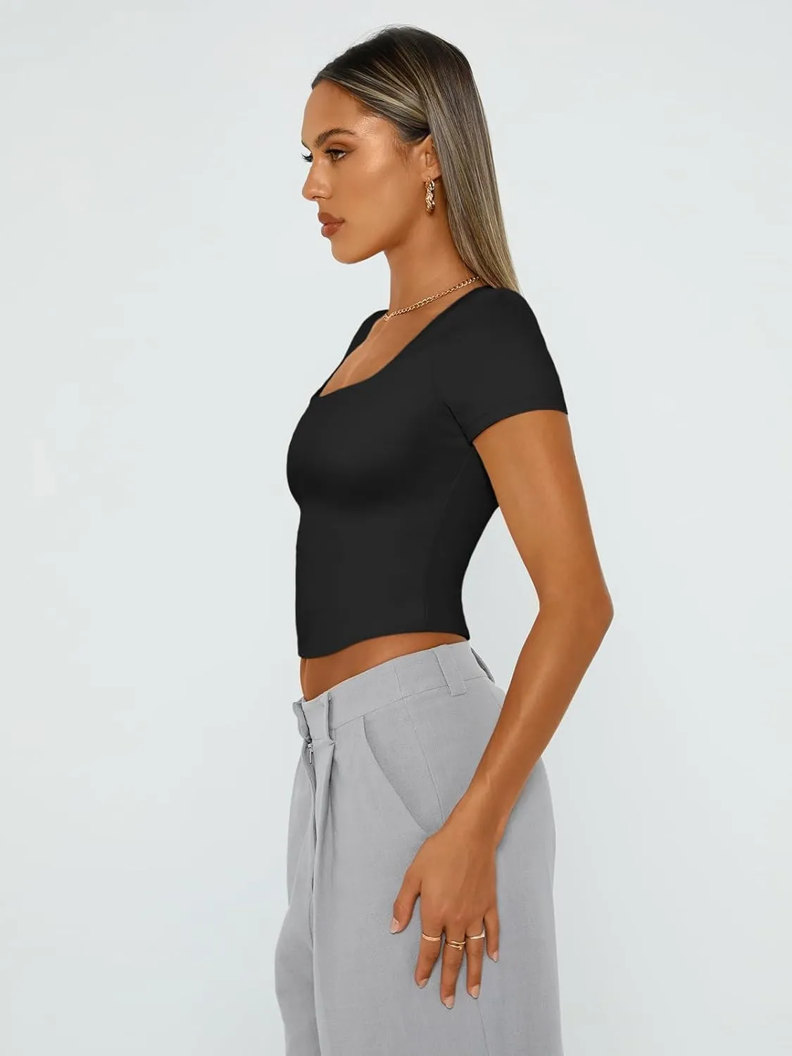 Trendy Queen Tshirts Shirts for Women Double Lined Going Out Crop Tops 2025 Spring Summer Workout Y2k Clothes Beach Fashion