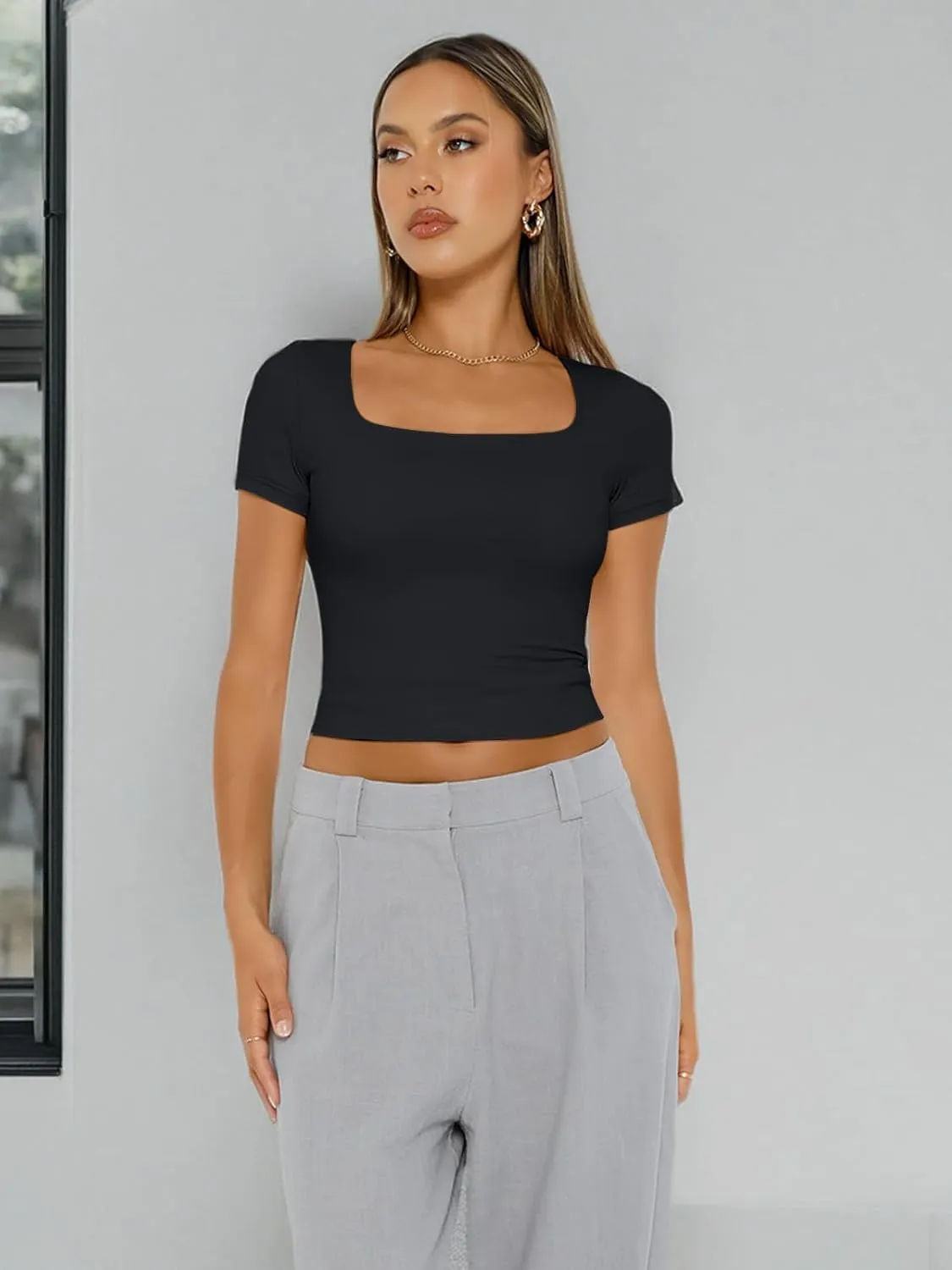 Trendy Queen Tshirts Shirts for Women Double Lined Going Out Crop Tops 2025 Spring Summer Workout Y2k Clothes Beach Fashion