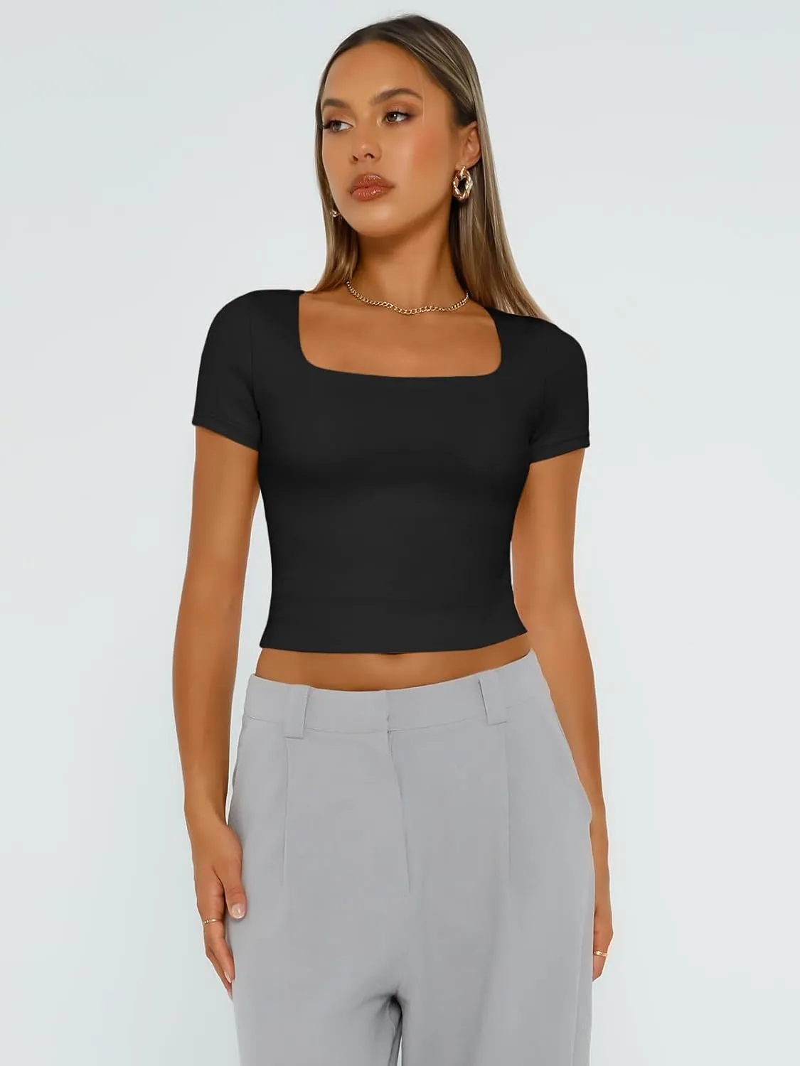 Trendy Queen Tshirts Shirts for Women Double Lined Going Out Crop Tops 2025 Spring Summer Workout Y2k Clothes Beach Fashion
