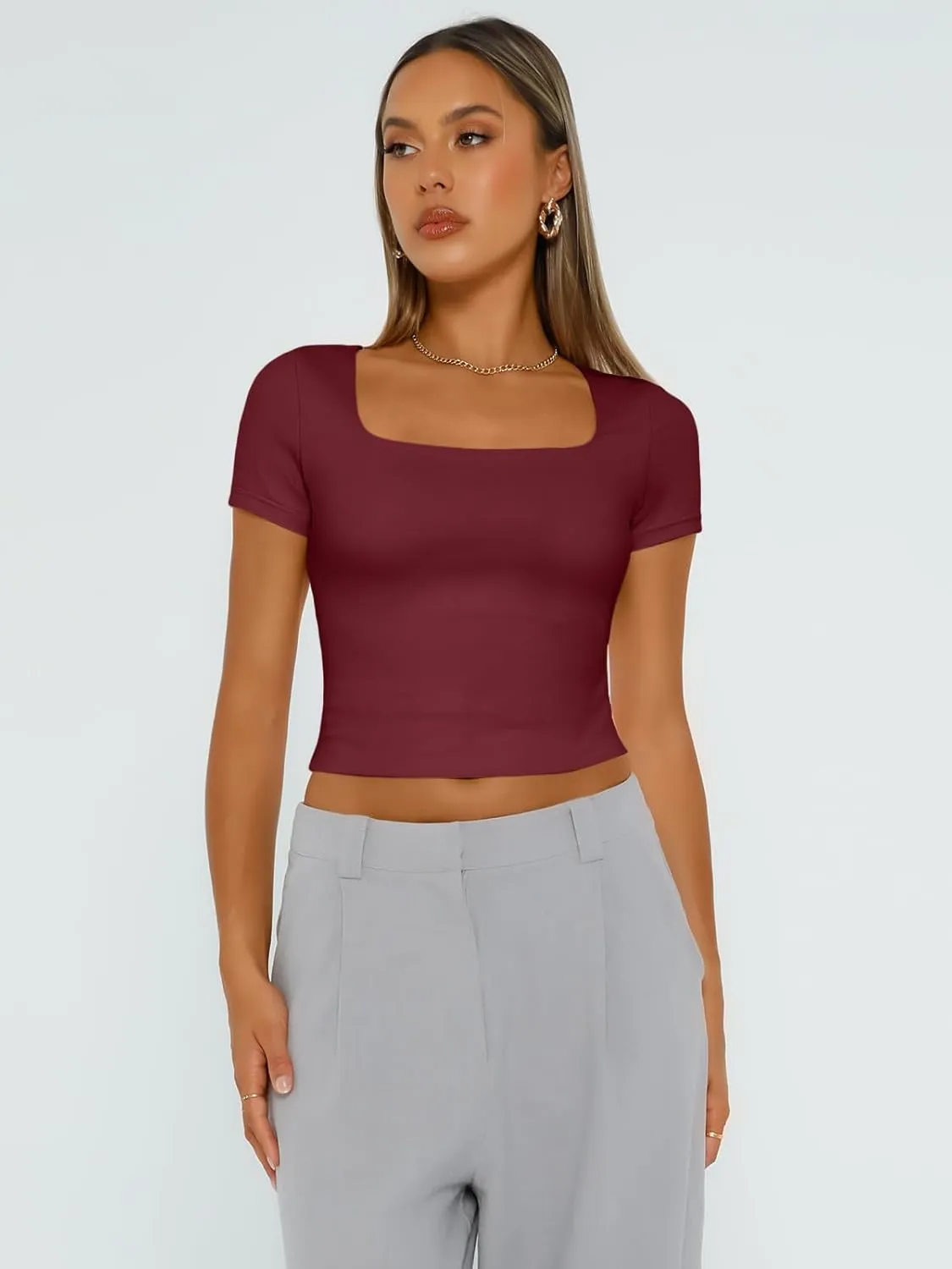 Trendy Queen Tshirts Shirts for Women Double Lined Going Out Crop Tops 2025 Spring Summer Workout Y2k Clothes Beach Fashion