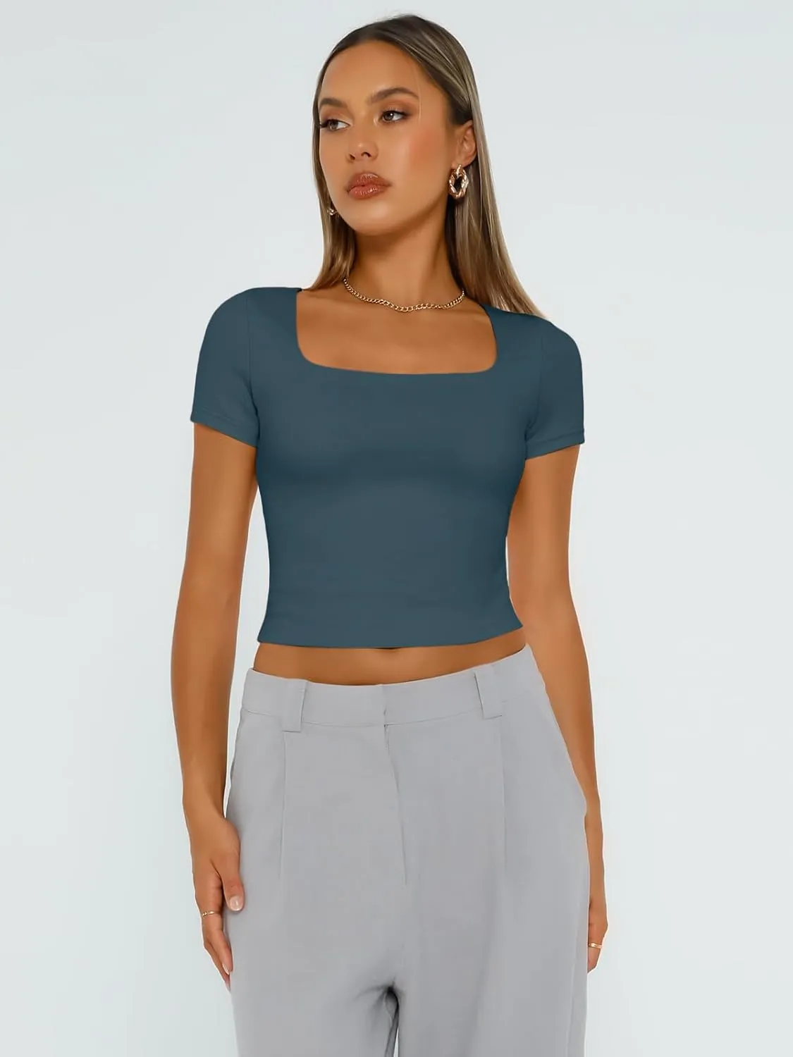 Trendy Queen Tshirts Shirts for Women Double Lined Going Out Crop Tops 2025 Spring Summer Workout Y2k Clothes Beach Fashion