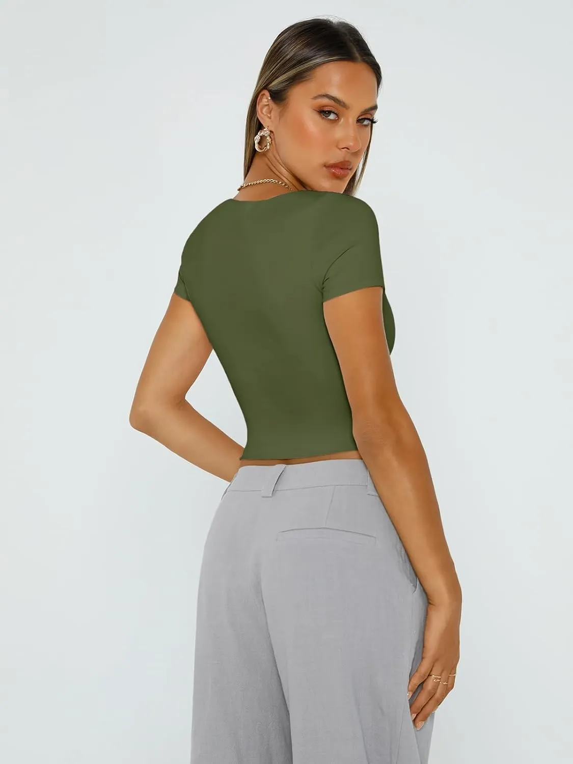 Trendy Queen Tshirts Shirts for Women Double Lined Going Out Crop Tops 2025 Spring Summer Workout Y2k Clothes Beach Fashion