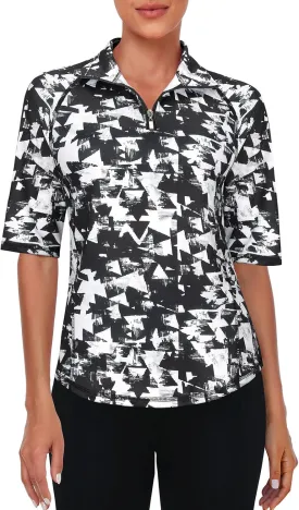 Viracy Half Sleeve Womens Golf Polo Shirts 1/4 Zip Up Moisture Wicking Running Workout Tops