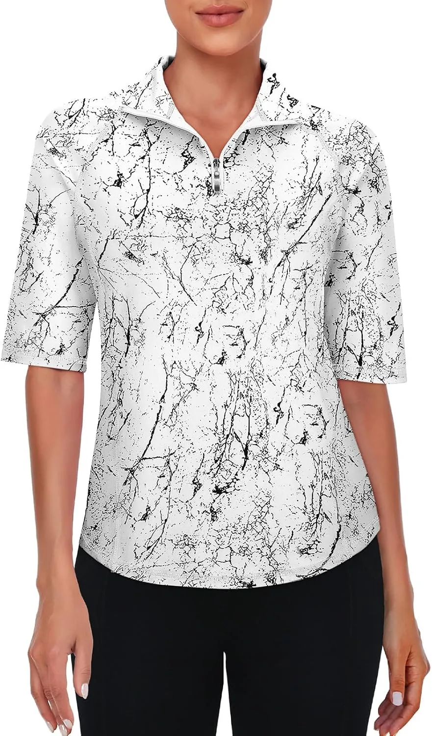 Viracy Half Sleeve Womens Golf Polo Shirts 1/4 Zip Up Moisture Wicking Running Workout Tops
