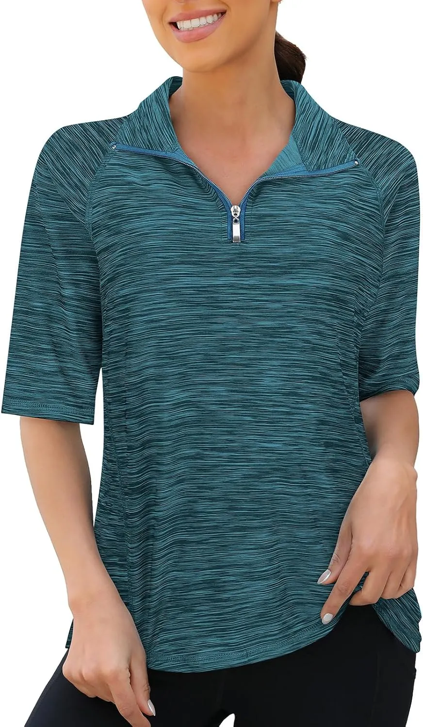 Viracy Half Sleeve Womens Golf Polo Shirts 1/4 Zip Up Moisture Wicking Running Workout Tops