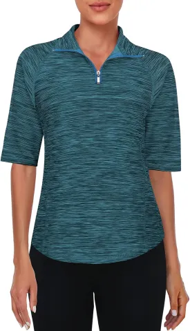 Viracy Half Sleeve Womens Golf Polo Shirts 1/4 Zip Up Moisture Wicking Running Workout Tops
