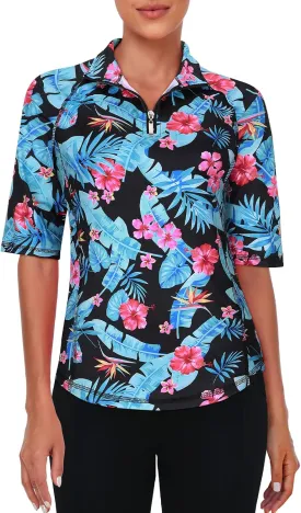 Viracy Half Sleeve Womens Golf Polo Shirts 1/4 Zip Up Moisture Wicking Running Workout Tops