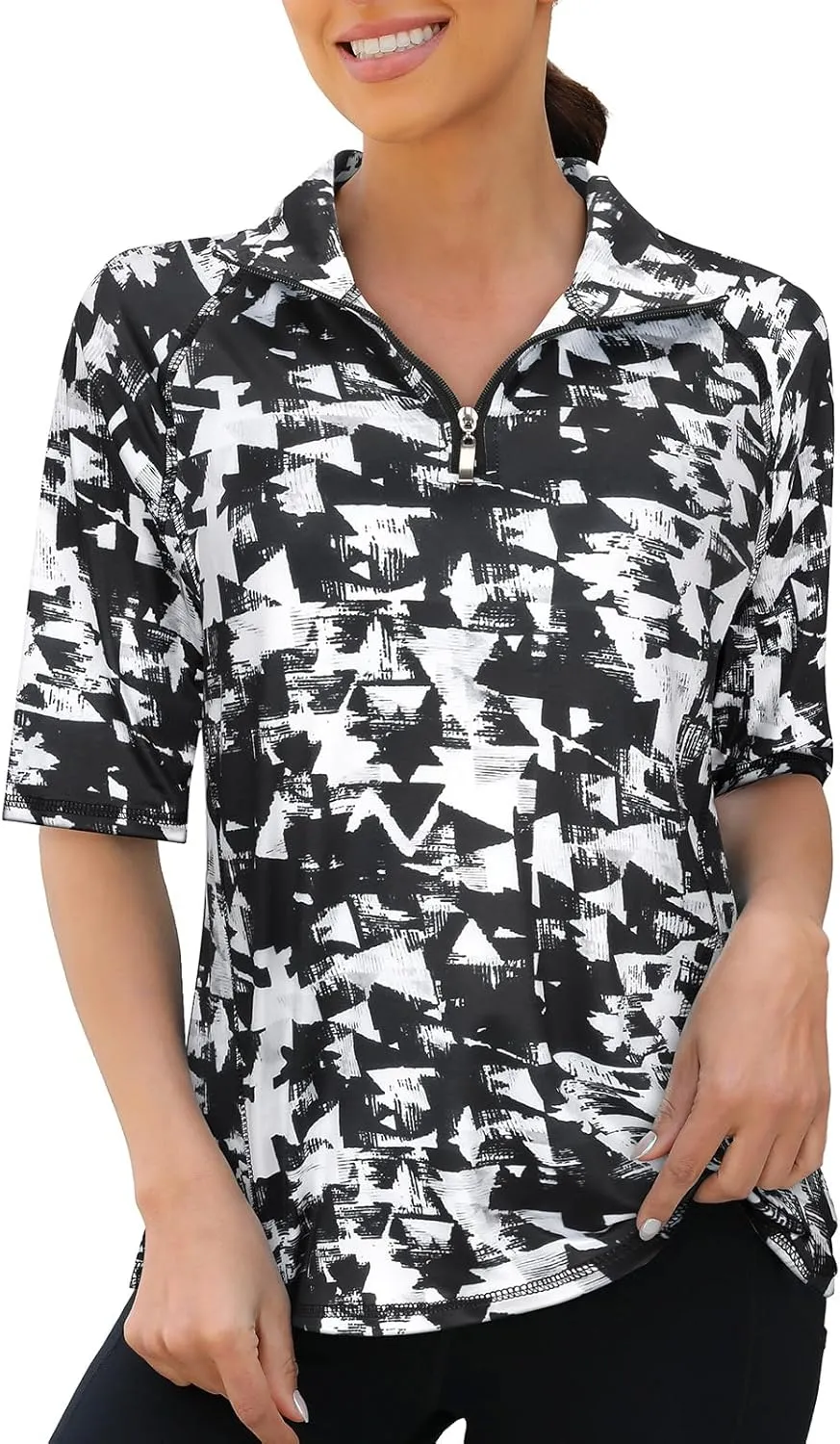 Viracy Half Sleeve Womens Golf Polo Shirts 1/4 Zip Up Moisture Wicking Running Workout Tops