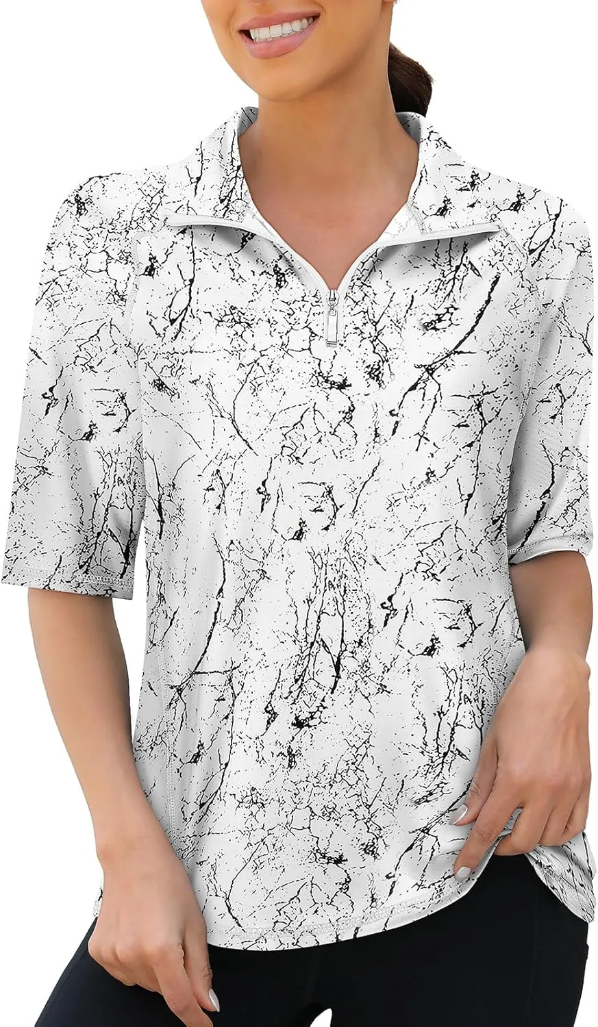 Viracy Half Sleeve Womens Golf Polo Shirts 1/4 Zip Up Moisture Wicking Running Workout Tops