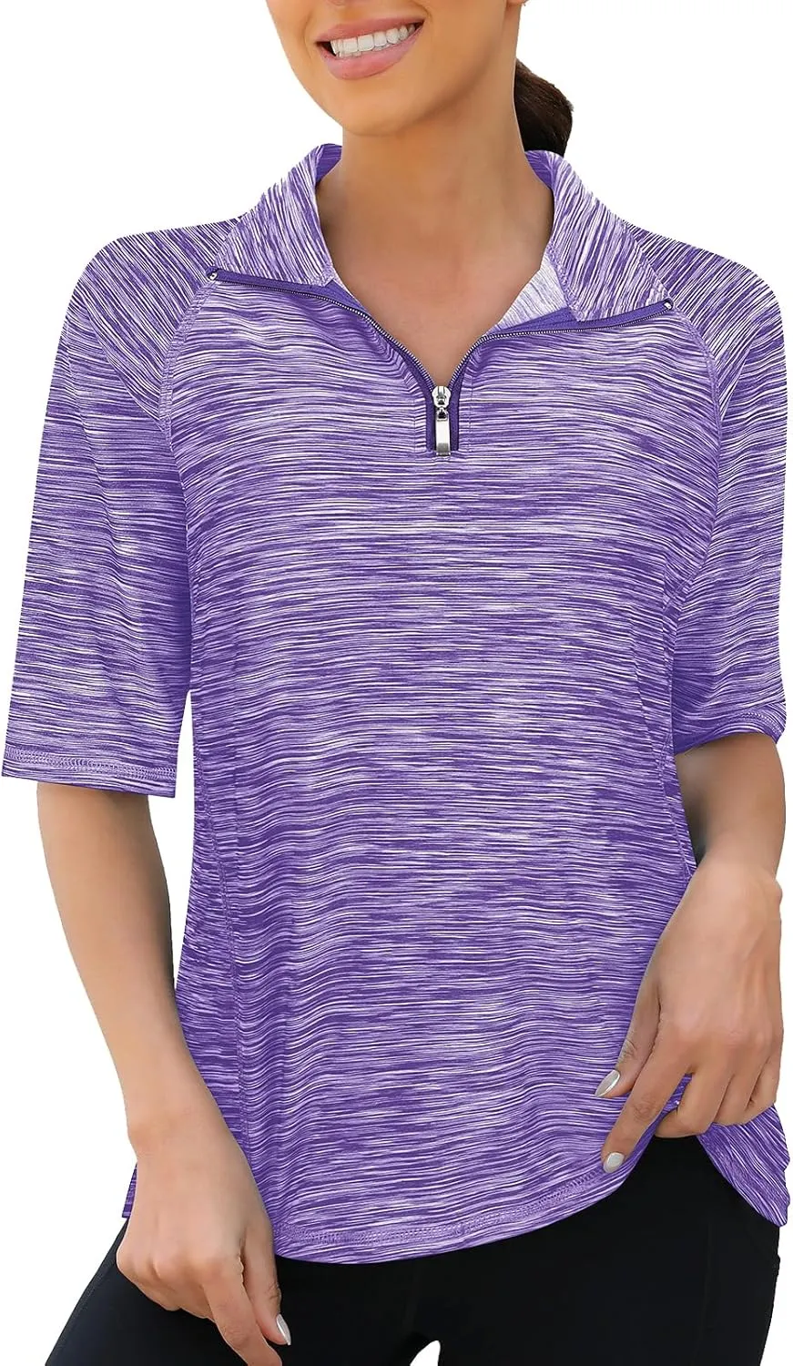 Viracy Half Sleeve Womens Golf Polo Shirts 1/4 Zip Up Moisture Wicking Running Workout Tops