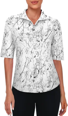 Viracy Half Sleeve Womens Golf Polo Shirts 1/4 Zip Up Moisture Wicking Running Workout Tops
