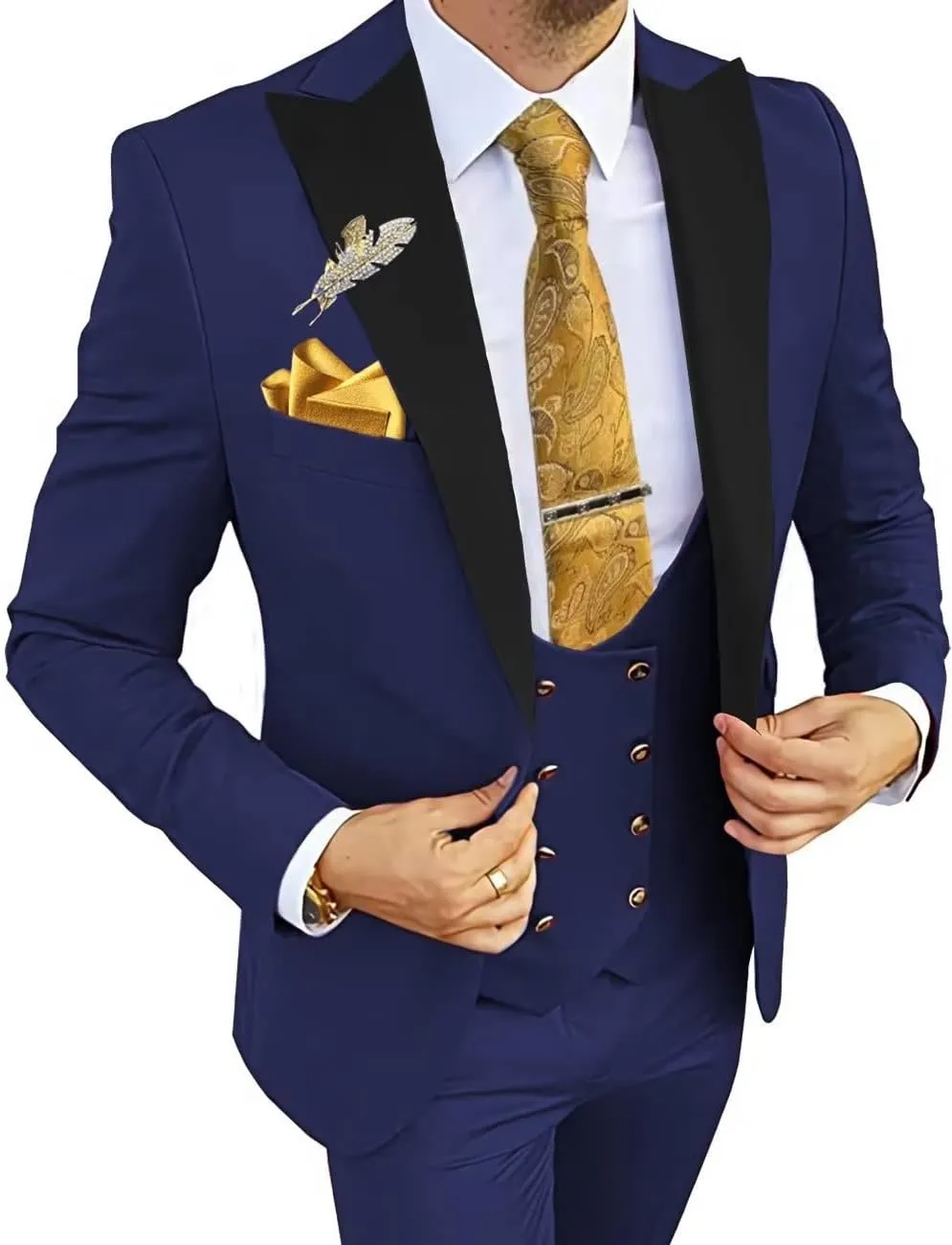 Wangyue 3 Piece Men's Suits Slim Fit Suits for Men Double Breasted Suit Men Wedding Prom