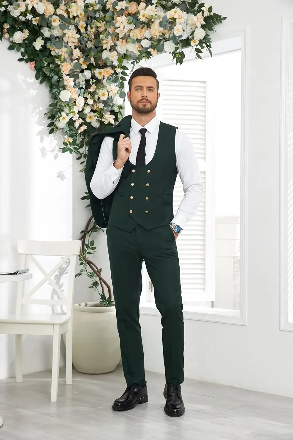Wangyue 3 Piece Men's Suits Slim Fit Suits for Men Double Breasted Suit Men Wedding Prom