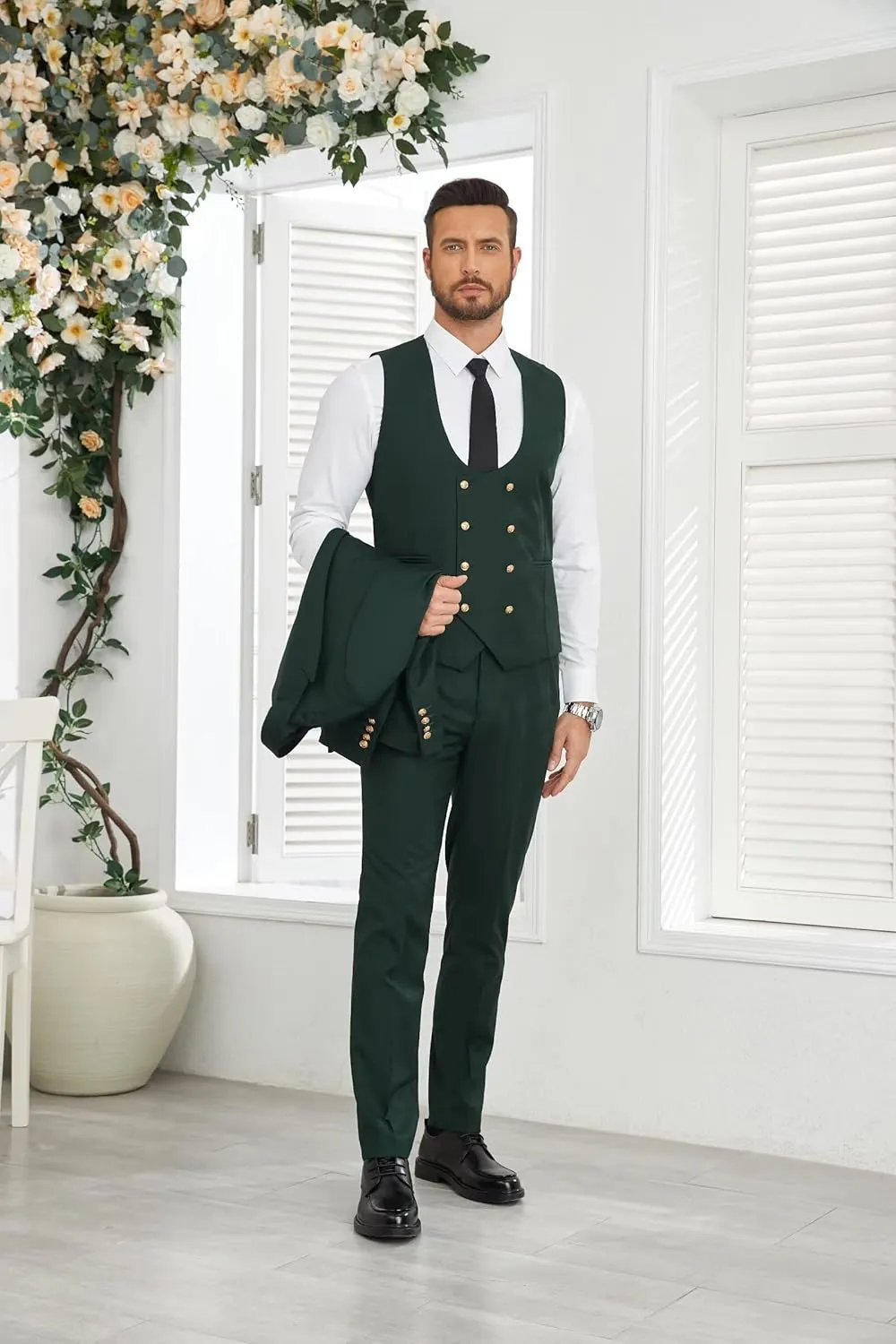 Wangyue 3 Piece Men's Suits Slim Fit Suits for Men Double Breasted Suit Men Wedding Prom