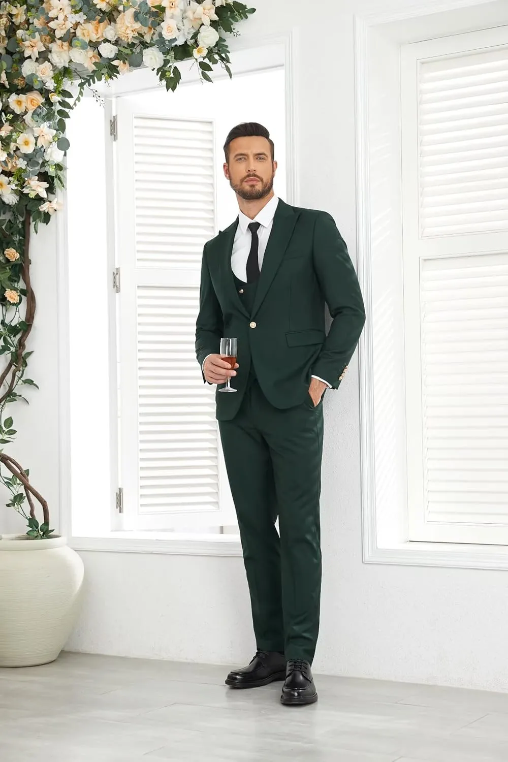 Wangyue 3 Piece Men's Suits Slim Fit Suits for Men Double Breasted Suit Men Wedding Prom