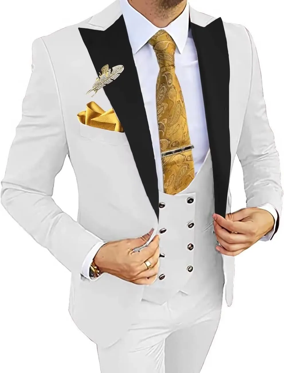 Wangyue 3 Piece Men's Suits Slim Fit Suits for Men Double Breasted Suit Men Wedding Prom