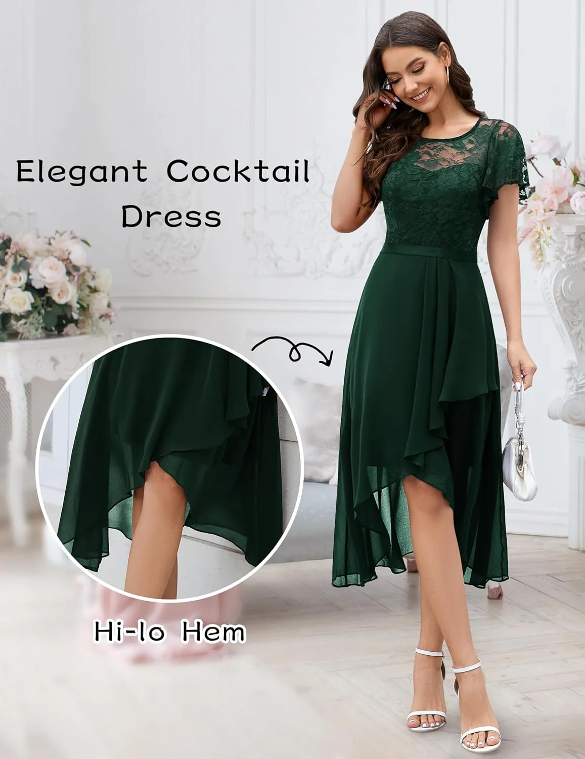 Wedtrend Women's Formal Dress Ruffle Cocktail Party Dress Flutter Sleeve Fall Wedding Guest Dress