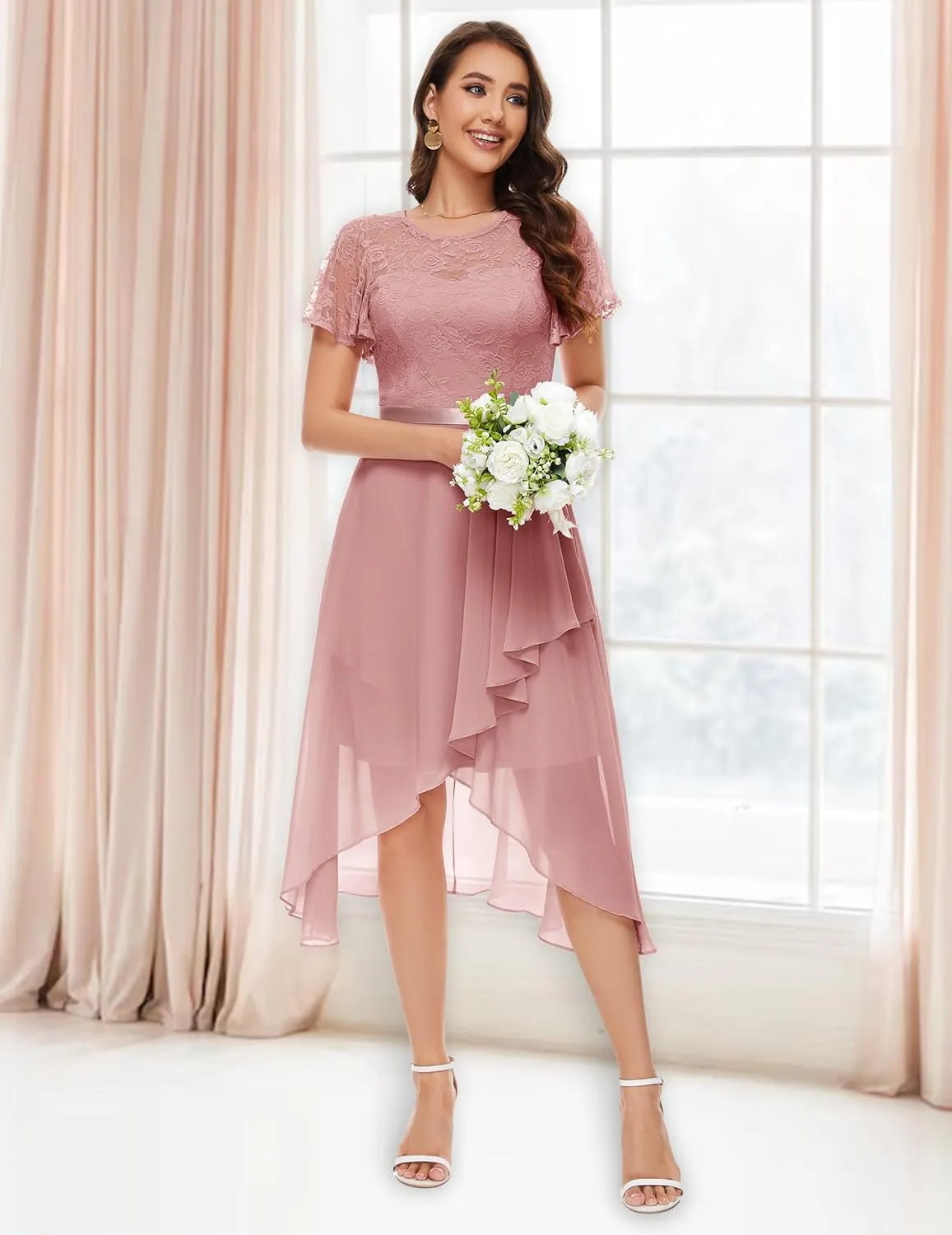 Wedtrend Women's Formal Dress Ruffle Cocktail Party Dress Flutter Sleeve Fall Wedding Guest Dress