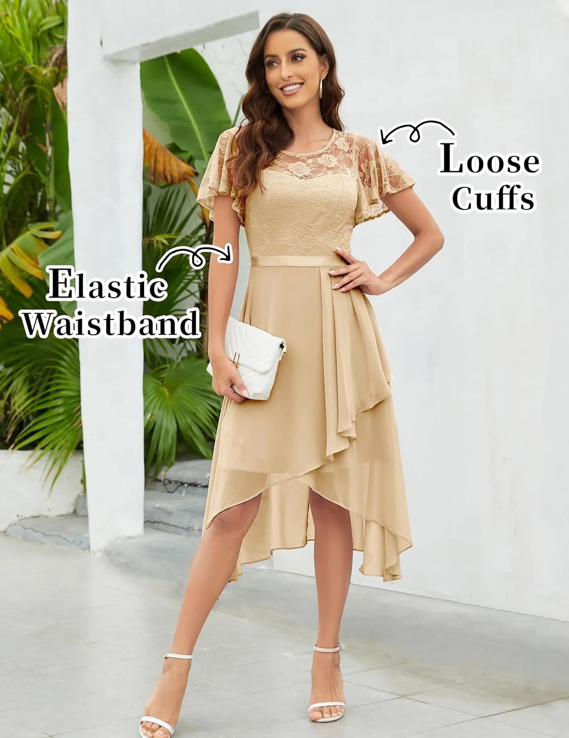 Wedtrend Women's Formal Dress Ruffle Cocktail Party Dress Flutter Sleeve Fall Wedding Guest Dress