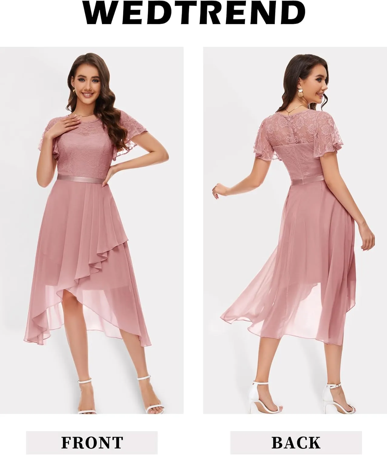 Wedtrend Women's Formal Dress Ruffle Cocktail Party Dress Flutter Sleeve Fall Wedding Guest Dress