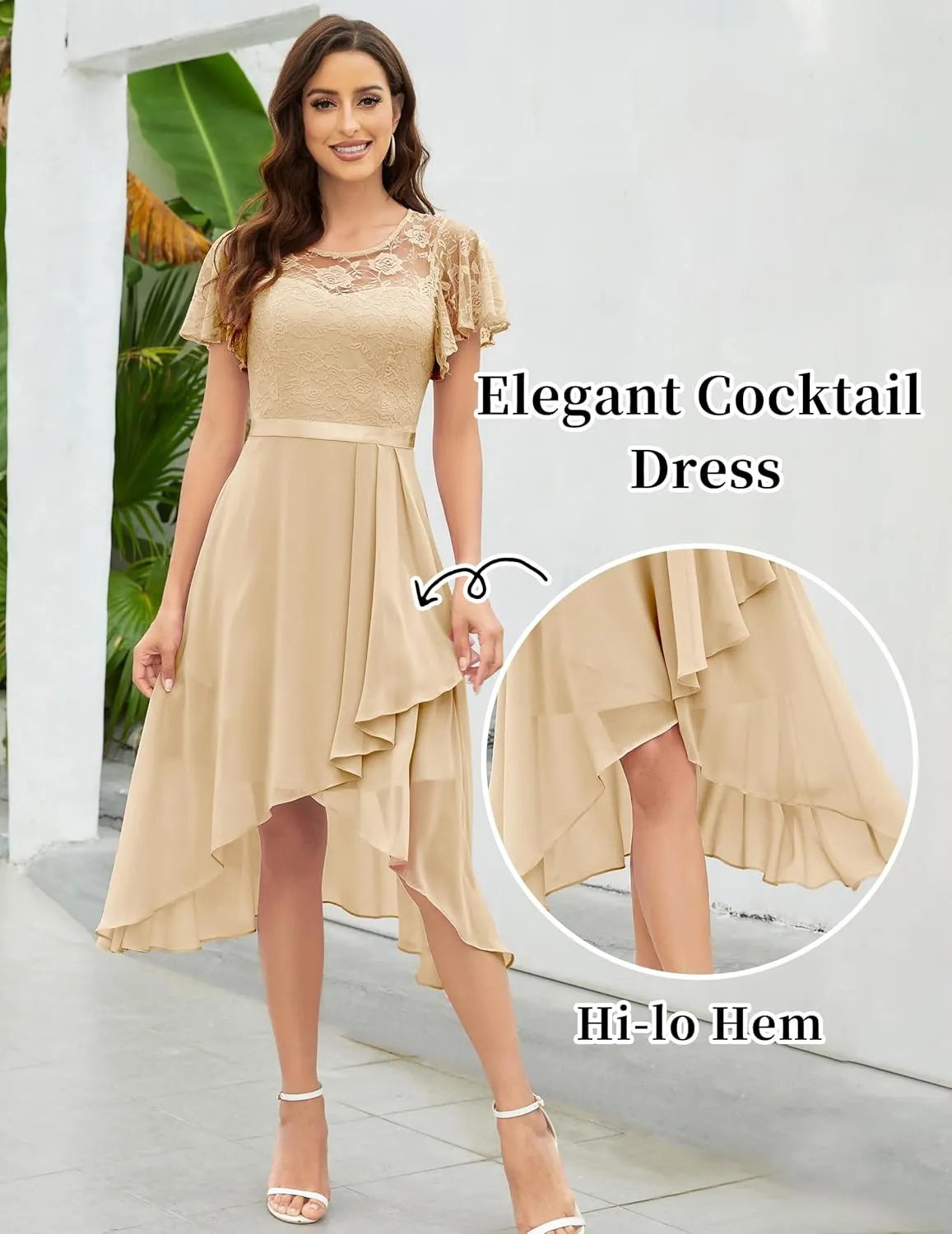 Wedtrend Women's Formal Dress Ruffle Cocktail Party Dress Flutter Sleeve Fall Wedding Guest Dress
