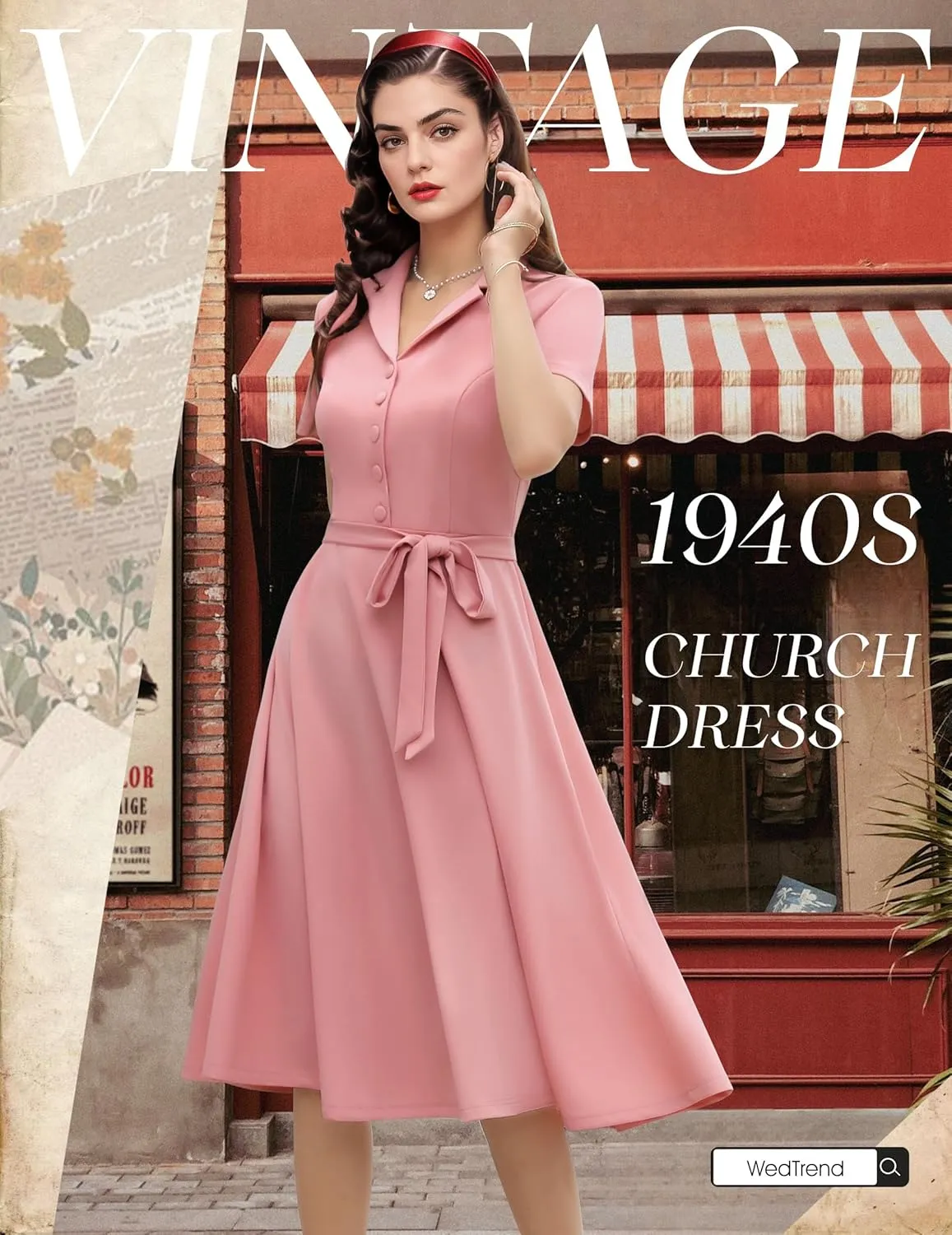 Wedtrend Women's Vintage Tea Dress, Short Sleeve Cocktail Party Dress Work Church Casual Dress