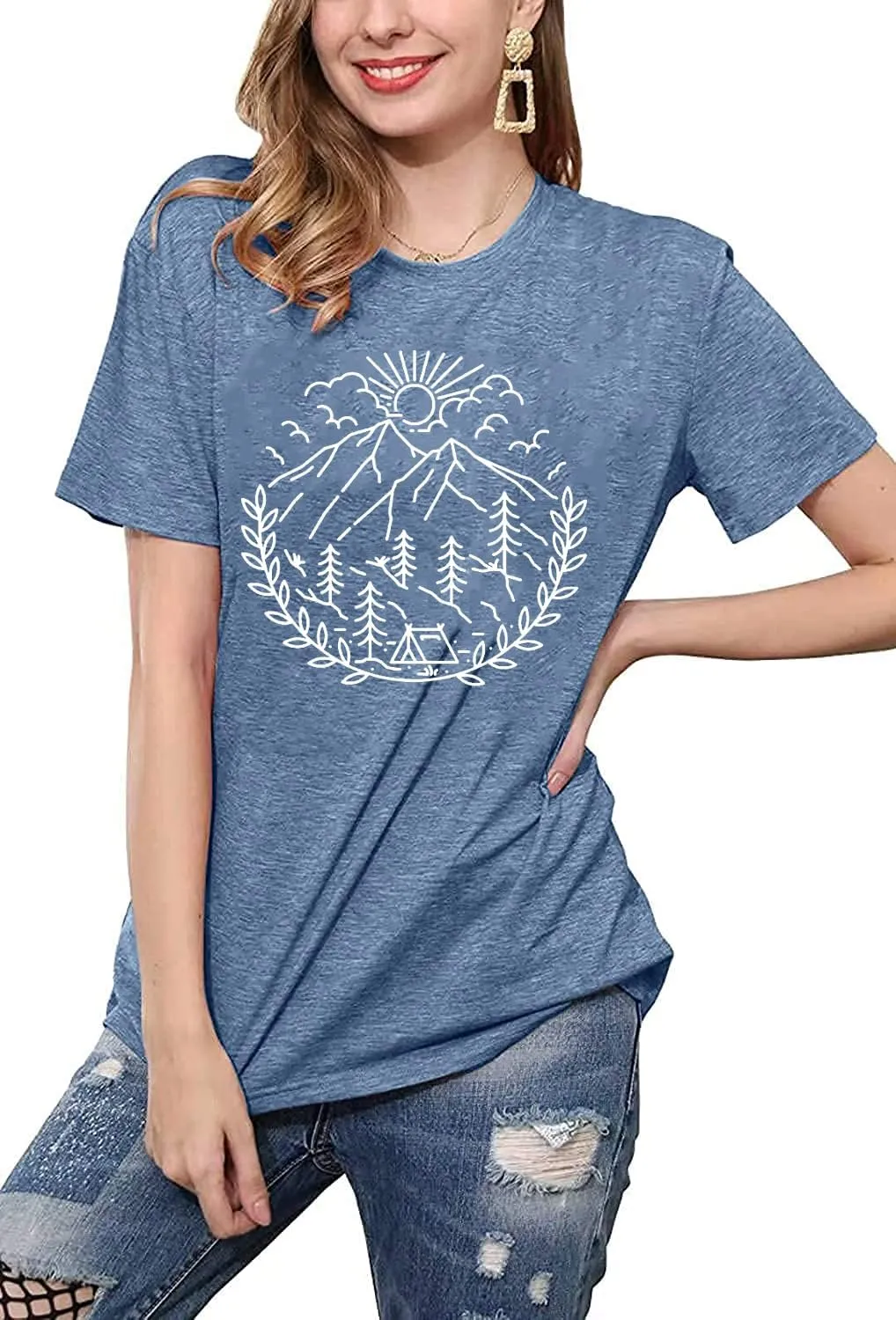 Women Hiking Camping Outdoor Tank Top Summer Mountain Nature Funny Graphic Print Round Neck Workout Athletic Sleeveless Tops