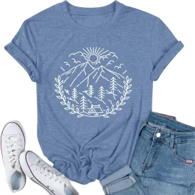 Women Hiking Camping Outdoor Tank Top Summer Mountain Nature Funny Graphic Print Round Neck Workout Athletic Sleeveless Tops